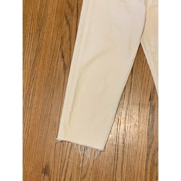 Free People Crop Jeans Barrel 29 White Denim Button-Fly High Waist Raw Hem Denim - Picture 9 of 13